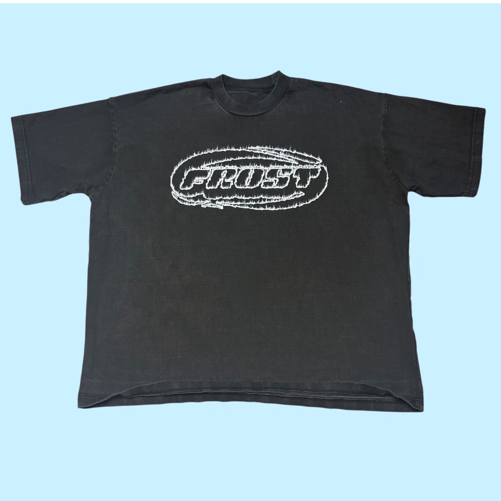 Frost Logo Graphic T-Shirt Black Streetwear Boxy Fit Mens Medium